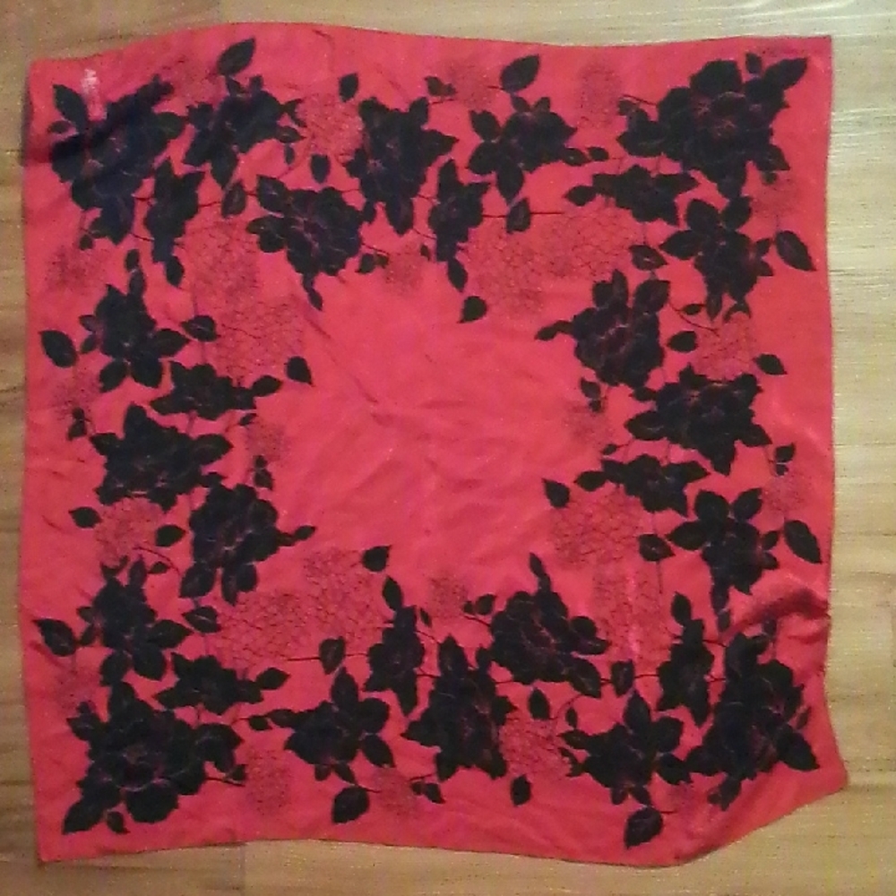 Anne Klein Red Square Scarf with Black Floral Border